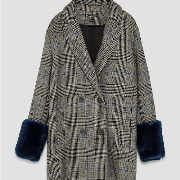 COPY - NWT Zara look alike Tartan Plaid Checked Coat with Fur Cuffs - Picture 5 of 8